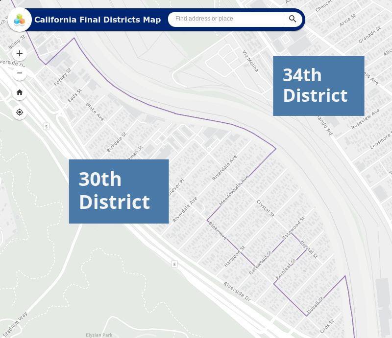 Elysian Valley congressional district map south end